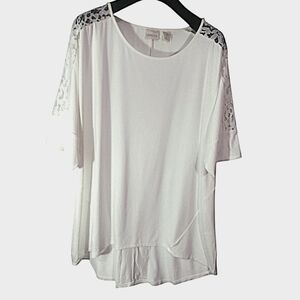 Chico's Off White Lace Accent Tunic Blouse. 2 (L).